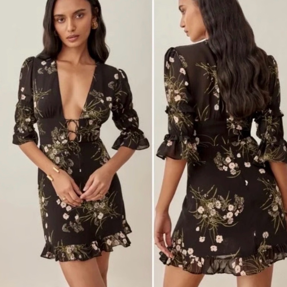Reformation Black Floral Mini Dress